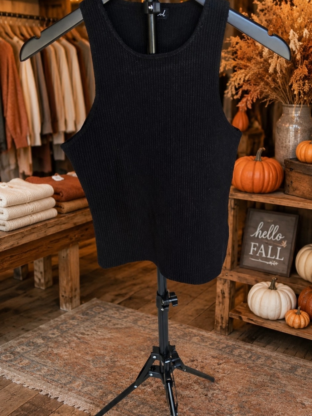 Marled by Reunited Clothing Black Ribbed Knit Tank Top Women's Size L